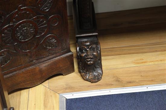 A French Renaissance revival carved oak bench seat, W.6ft 6in.